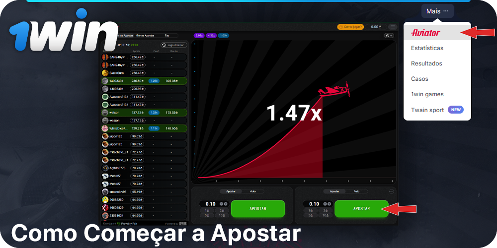 Instruções passo a passo sobre como apostar em Aviator em 1Win