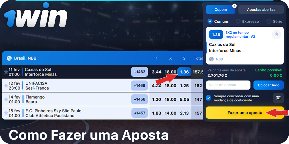 Instruções passo a passo para apostadores brasileiros sobre como apostar no basquetebol a 1Win