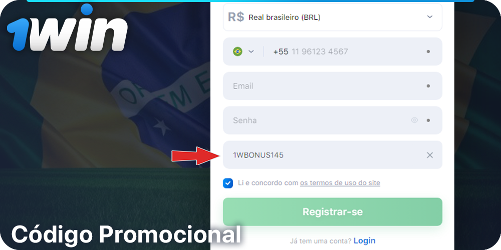 Insira o código promocional quando você se inscrever na 1Win e receba um bônus extra
