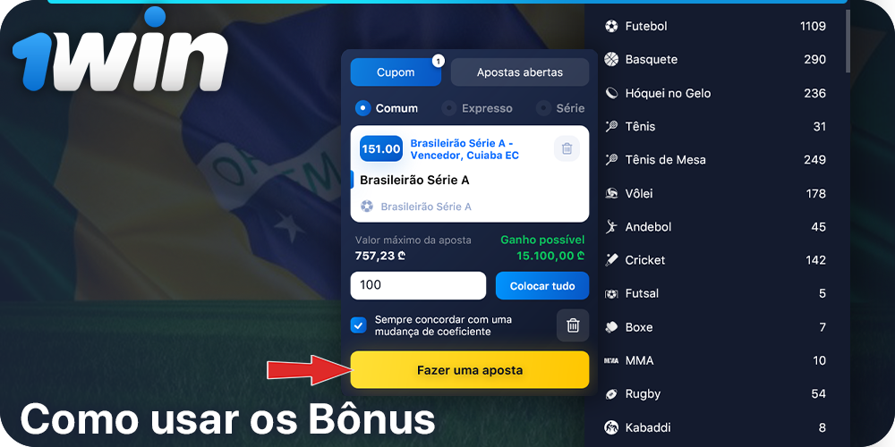 Instruções passo a passo sobre como usar bônus de 1Win