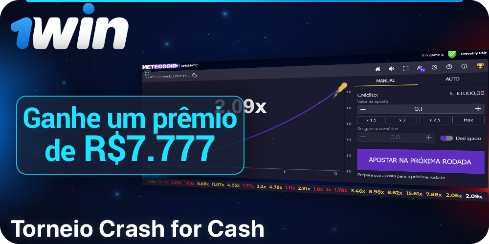 ogue Meteoroid a 1Win, participe do torneio Crash for Cash e ganhe um prêmio de R$7.777