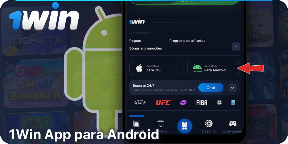 Instruções sobre como baixar o aplicativo 1Win Cassino para Android