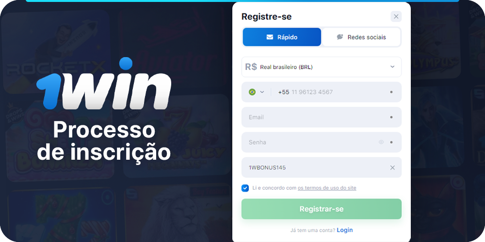 Instruções sobre como se registrar no 1Win Casino