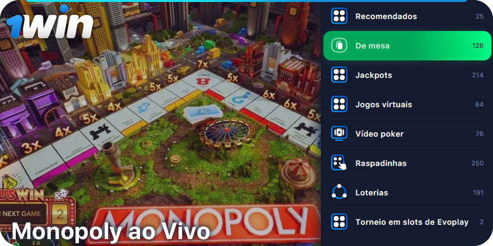 Jogue Monopoly ao vivo em 1Win