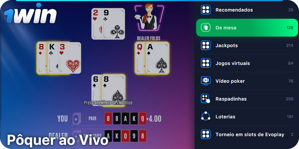 Jogue Pôquer ao vivo em 1Win