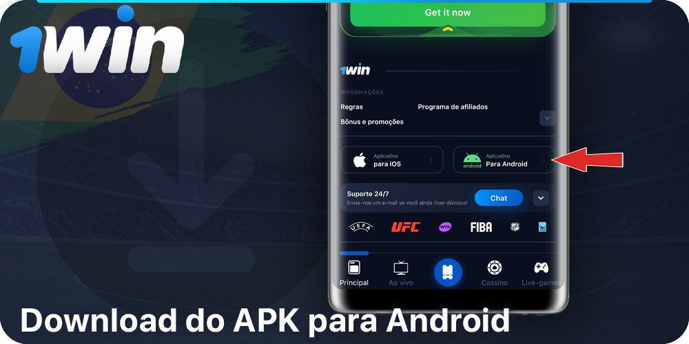 Instruções para jogadores brasileiros sobre como baixar o aplicativo móvel 1Win para Android