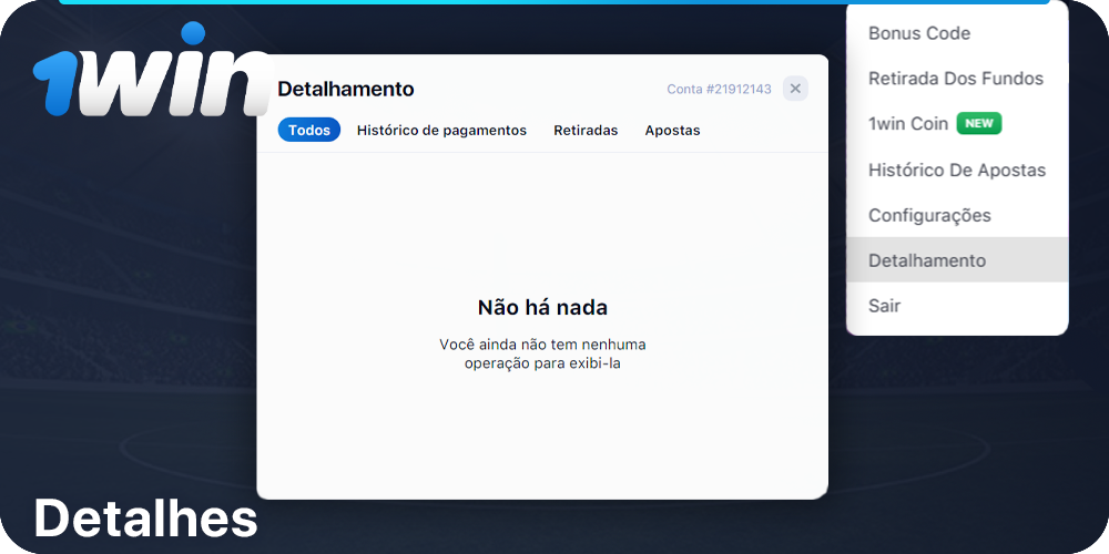 A seção Detalhes no 1Win