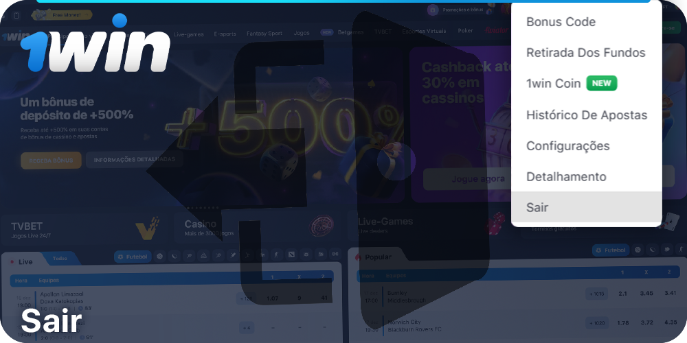 Pressione 'Sair' para sair de sua conta 1Win
