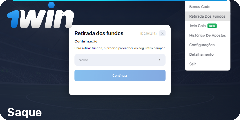 1Win seção Retirada dos fundos