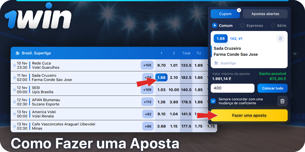 Instruções passo a passo para os jogadores brasileiros sobre como apostar no voleibol a 1Win